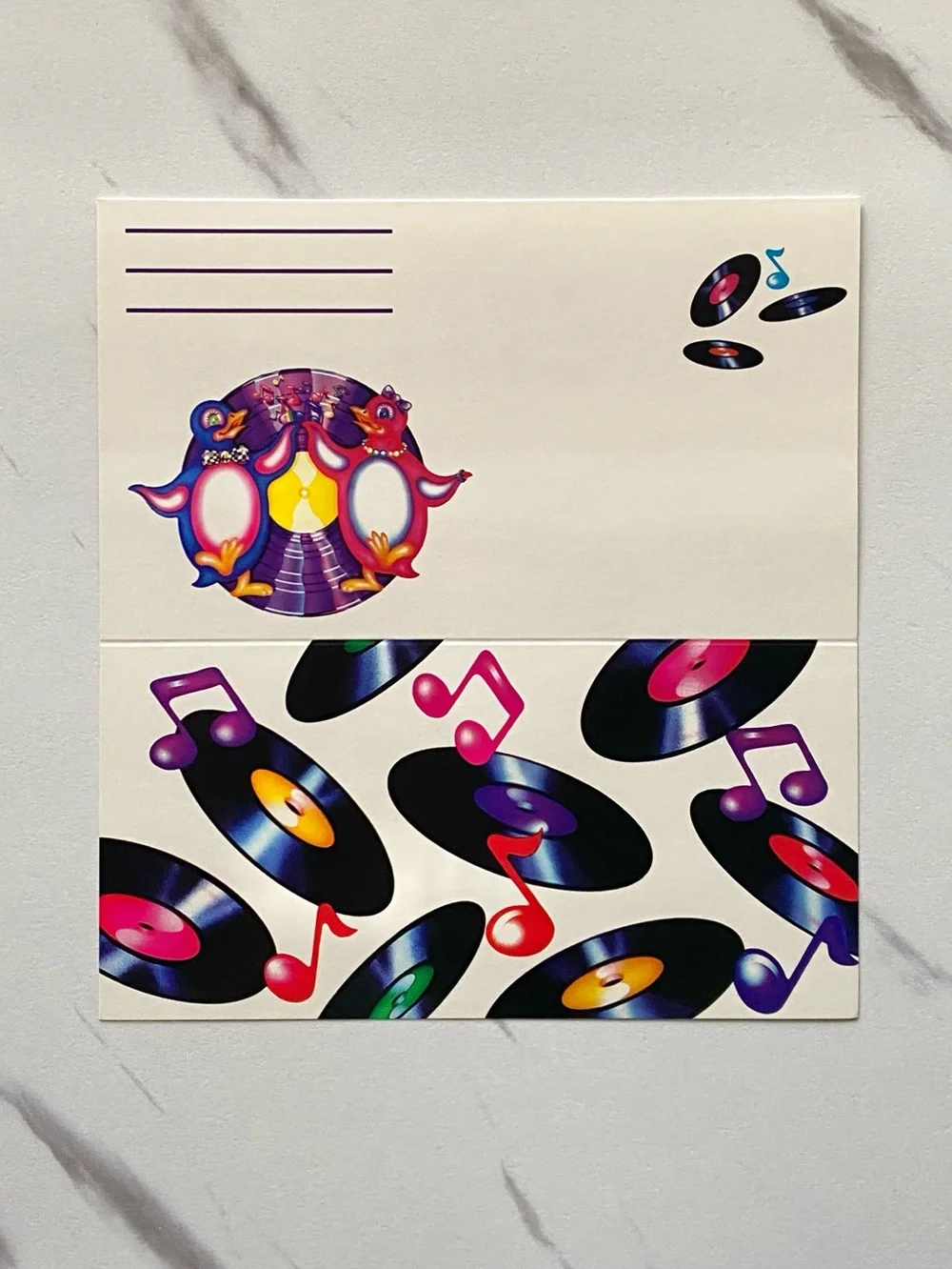 VTG Lisa Frank penguins and records unfolded postalettes set of 5
